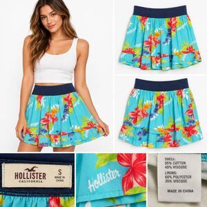 Hollister Floral Tiered Mini Skirt Blue Tropical Size S